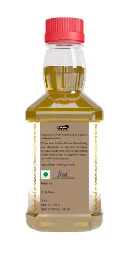 A bottle of FSSAI certified mustard oil with a red cap and a beige label, shown against a plain white background.
