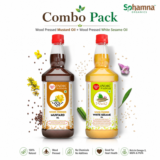 Wood Pressed Mustard Oil & White Sesame Oil Combo Pack (2 Bottles)