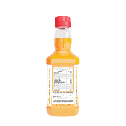 Bottle of Walnut Oil with a red cap on a white background with Nutrition values. 
