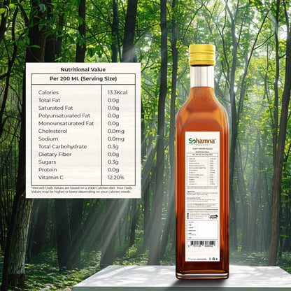 Natural orange squash bottle with nutrition facts panel visible on the label